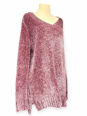 Orvis Mauve Purple Chenille V-Neck Pullover Tunic Sweater Large